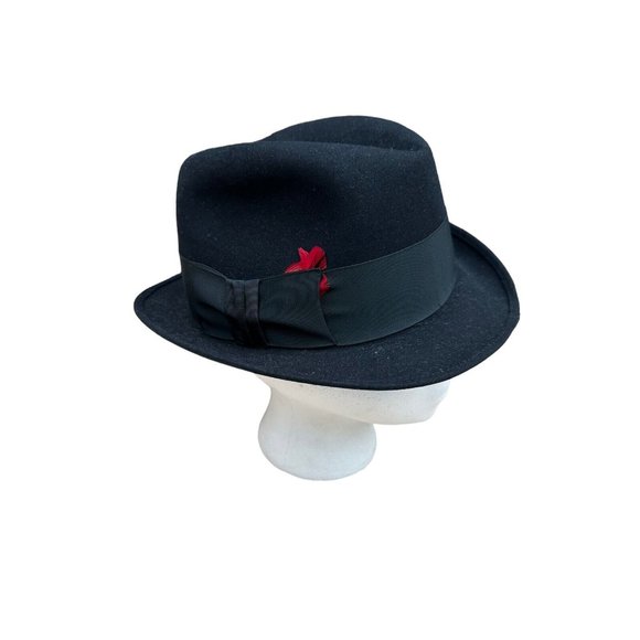 Vintage STETSON Feather Fedora Hat 100% Pure Wool BlackSz 7 USA